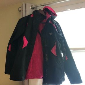 Black North Face coat with pink fleece liner